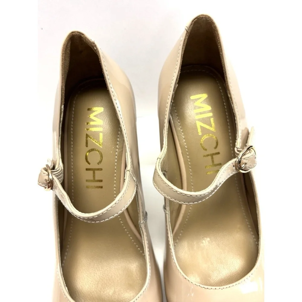MIZCHI Lalita Beige Patent Leather Mary Jane Heels Womens US 4.5 EU 34.5